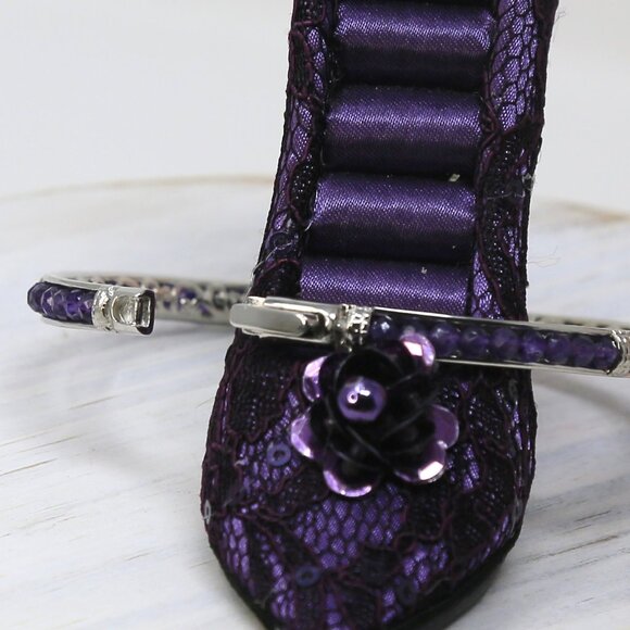 African Amethyst ✦ Platinum Bangle Bracelet ✦ 15ctw Faceted Gemstones 8” NWT main image 6